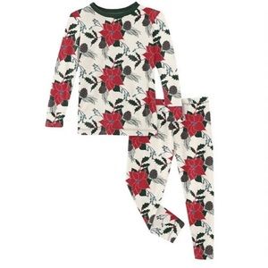 NWT Kickee Pants Christmas Floral 2 Piece Long Sleeve Pajamas Toddler Girl Sz 2T